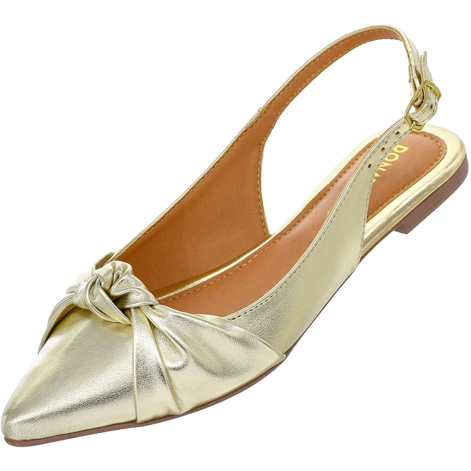 Vista 2 Mule Feminino Sapatilha Bico Fino Donatella Shoes Rasteira Slingback Nó Ouro Light Donatella Shoes dourado