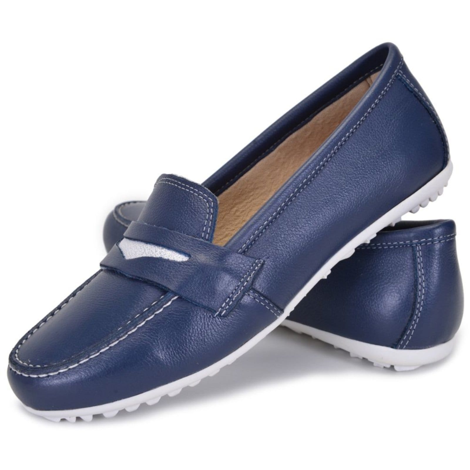 Vista 2 Mocassim Sapato Feminino Couro Legítimo Casual ROMEU E JULIETA SHOES azul marinho