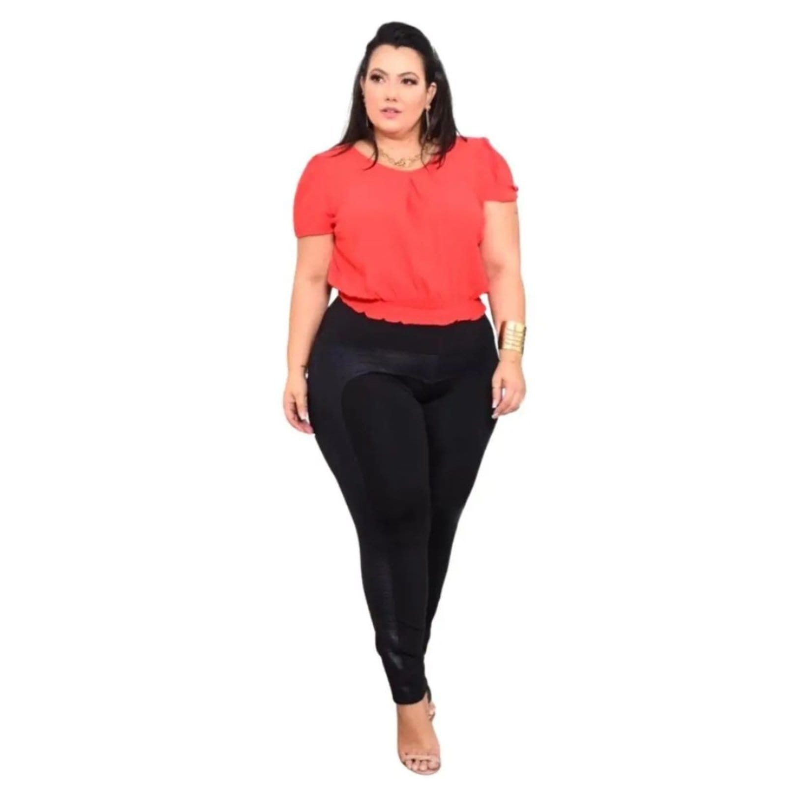 Vista 2 Legging Plus Size FMF Montaria Empina Bumbum Lisa Peluciada Forrada FMF preto