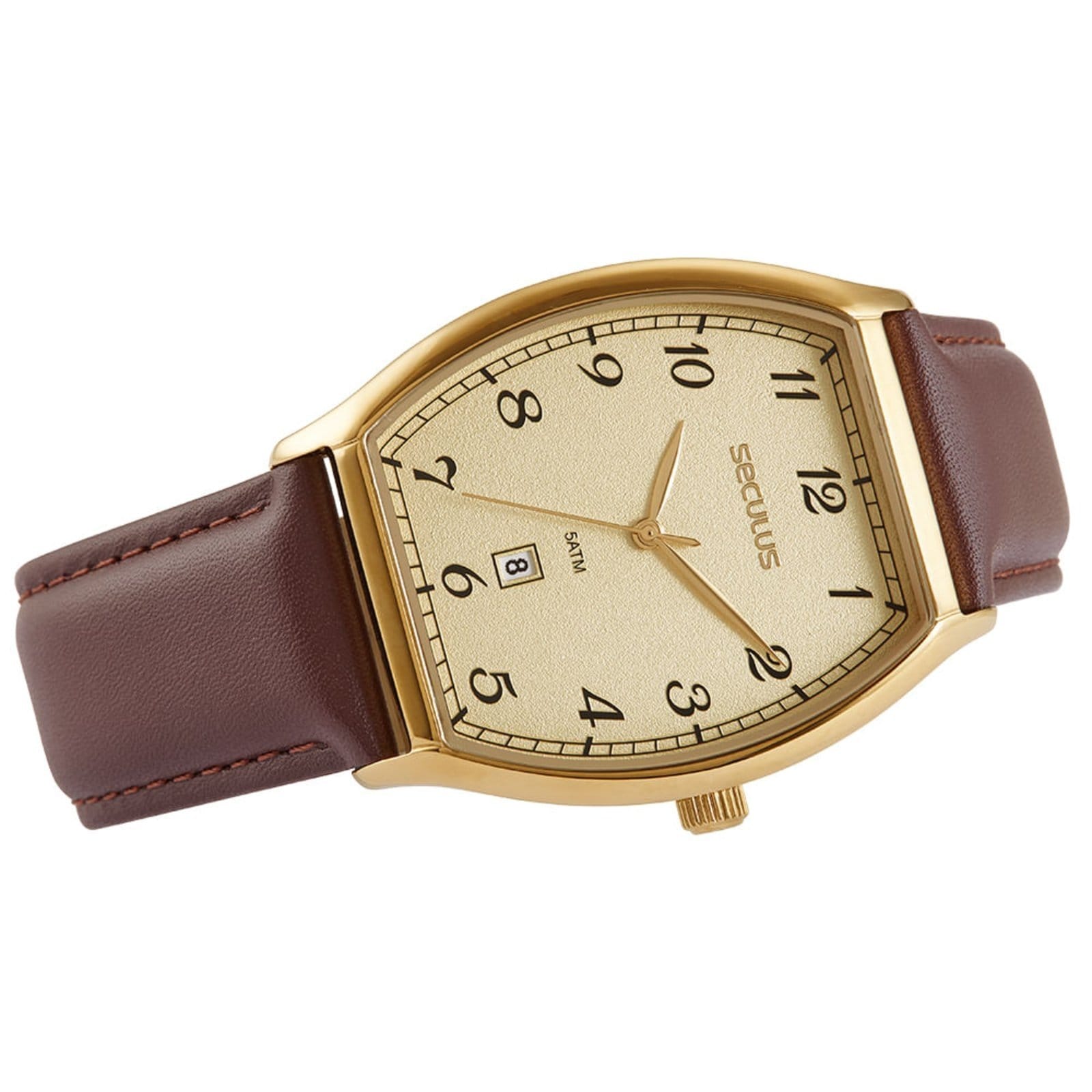 Vista 2 Relógio Masculino Seculus Analógico Mostrador Dourado Seculus marrom