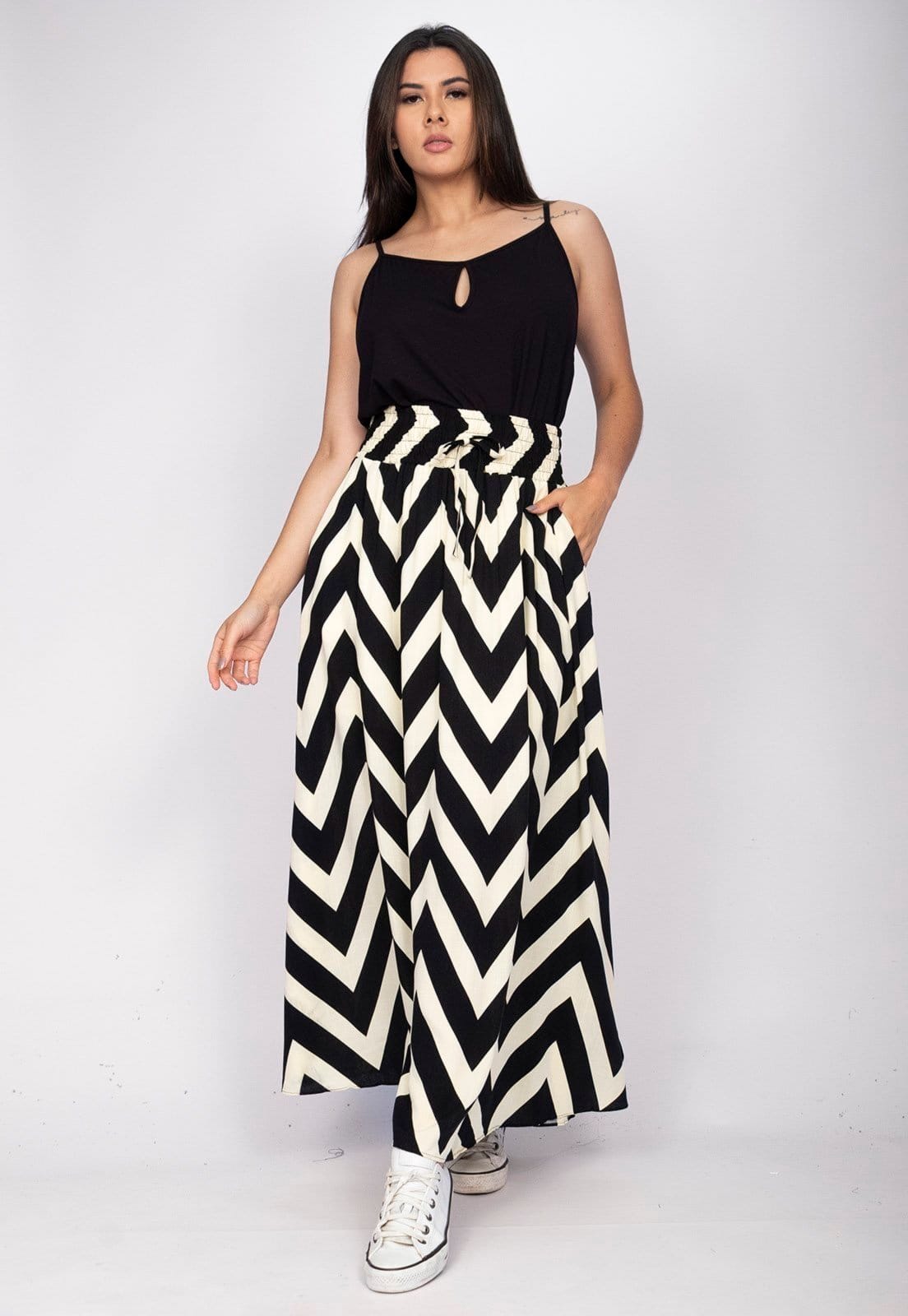 Vista 2 Saia Longa Amazonia Vital Viscose Estampa Impacto Amazonia Vital branco/preto