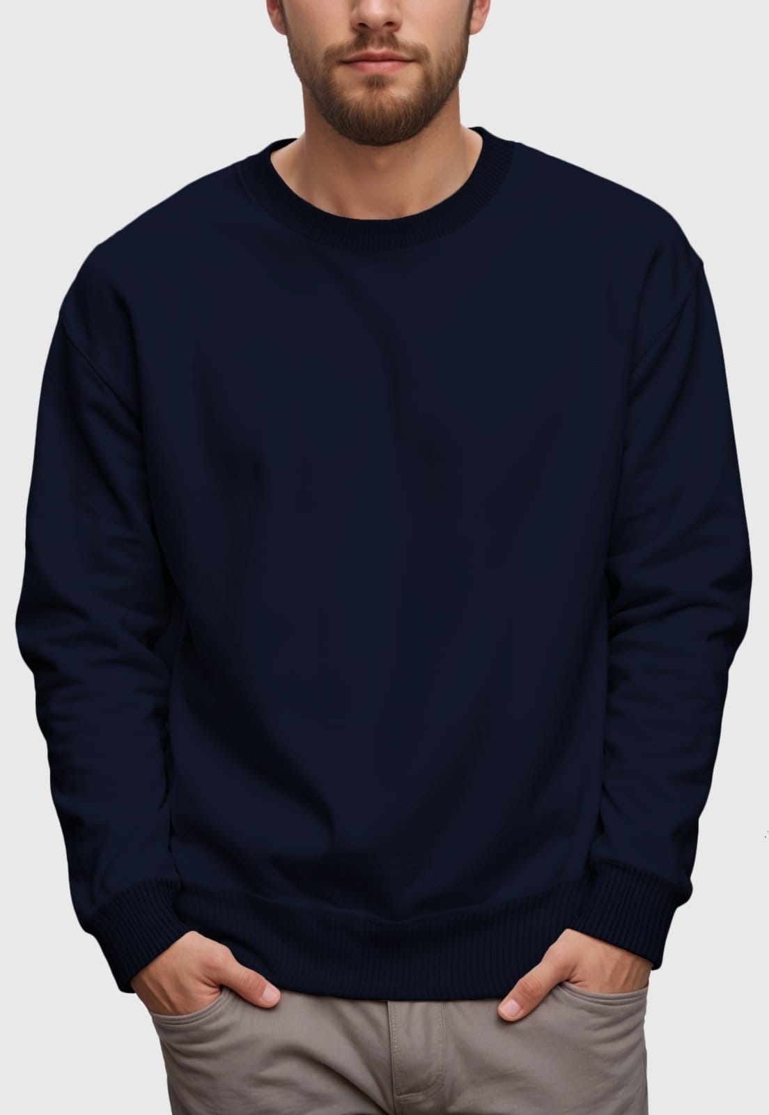 Vista principal Blusa de Frio Moletom Flanelado Benellys Liso Gola Redonda Marinho Benellys azul marinho