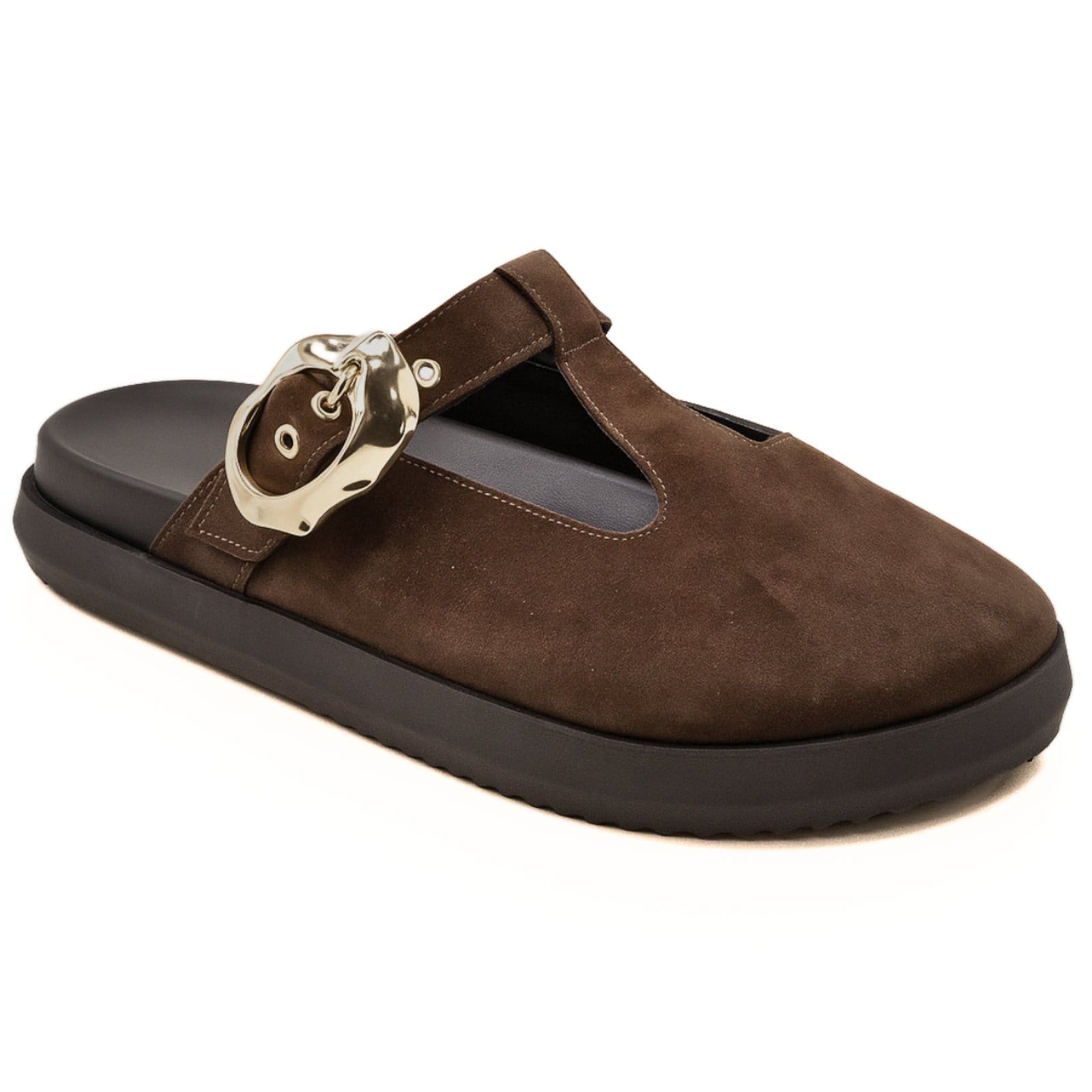 Vista 2 Papete Feminina Fechada Sandália Clog Sabot Fivela Camurça 008 Hannah Footwear marrom