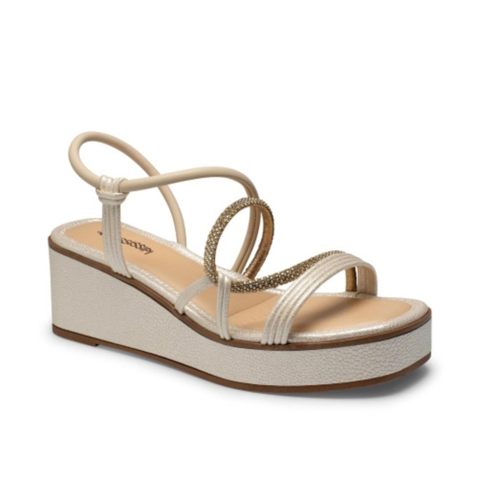Vista 2 Sandália Feminina Flatform Anabela Off White Trançada Brilho Santa Rosa off-white white