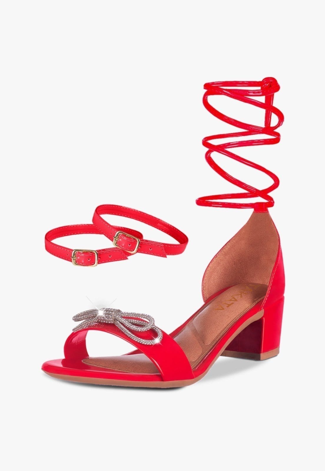 Sandália Feminina Tira Salto Quadrado Baixo Laço Cristal