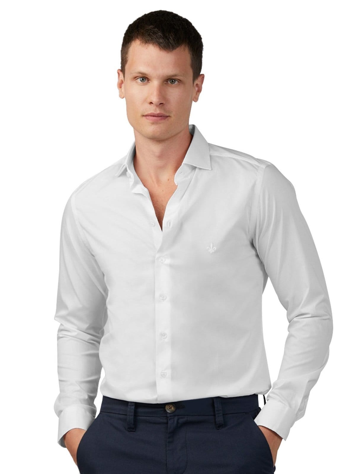 Vista principal Camisa Dudalina Masculina Milano Tricoline Lisa Stretch Branca Dudalina branco
