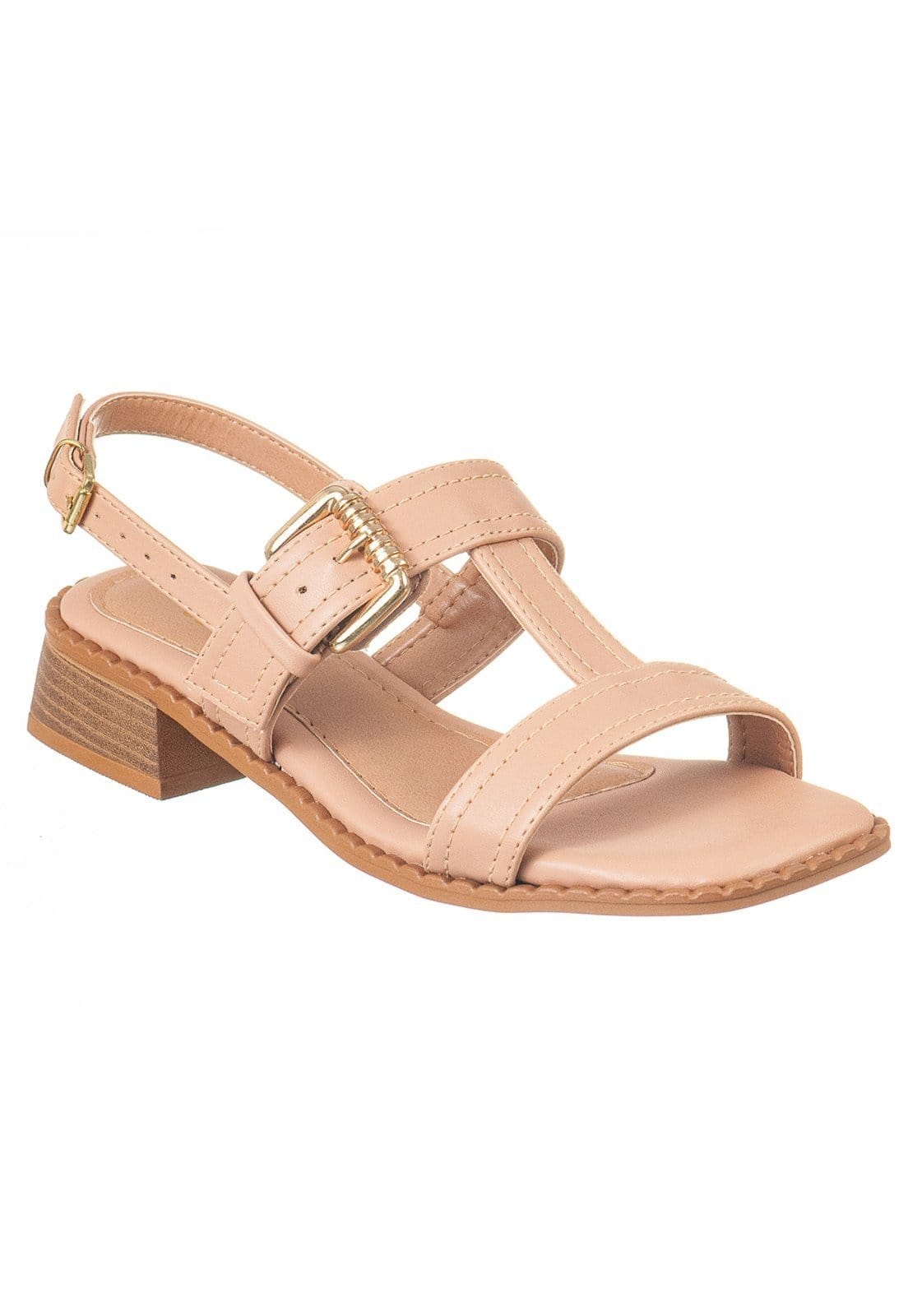 Sandália Feminina Via Birigui Salto Baixo com Fivela Lateral Rosado