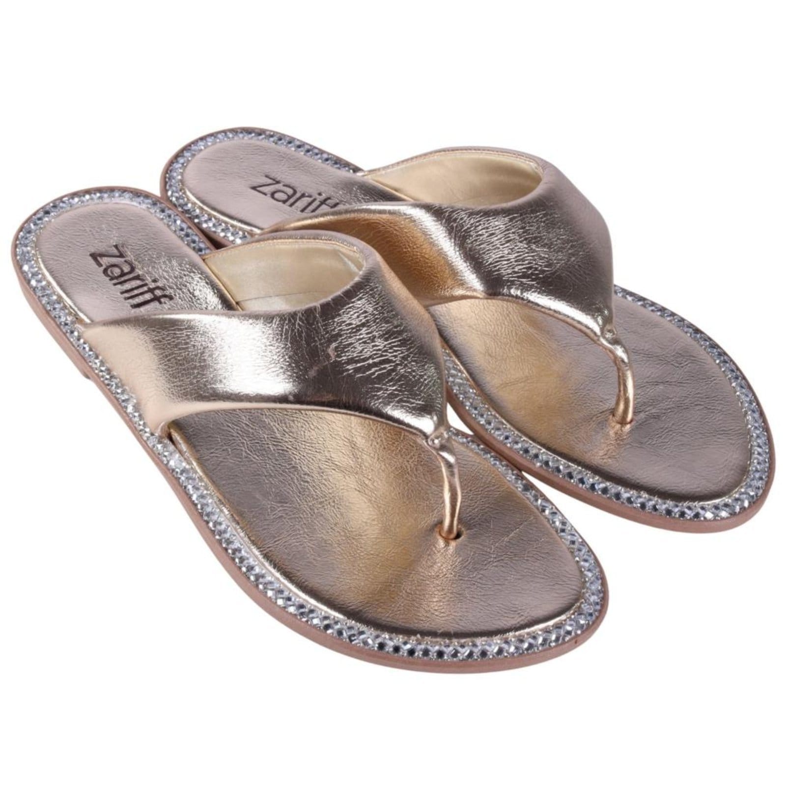 Vista 2 Chinelo Rasteiro Feminino Zariff 1618018252 Ouro Light Zariff incolor
