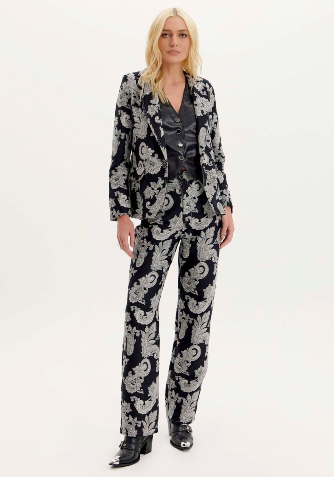 Vista principal Calça Full Length Jacquard Lança Perfume preto