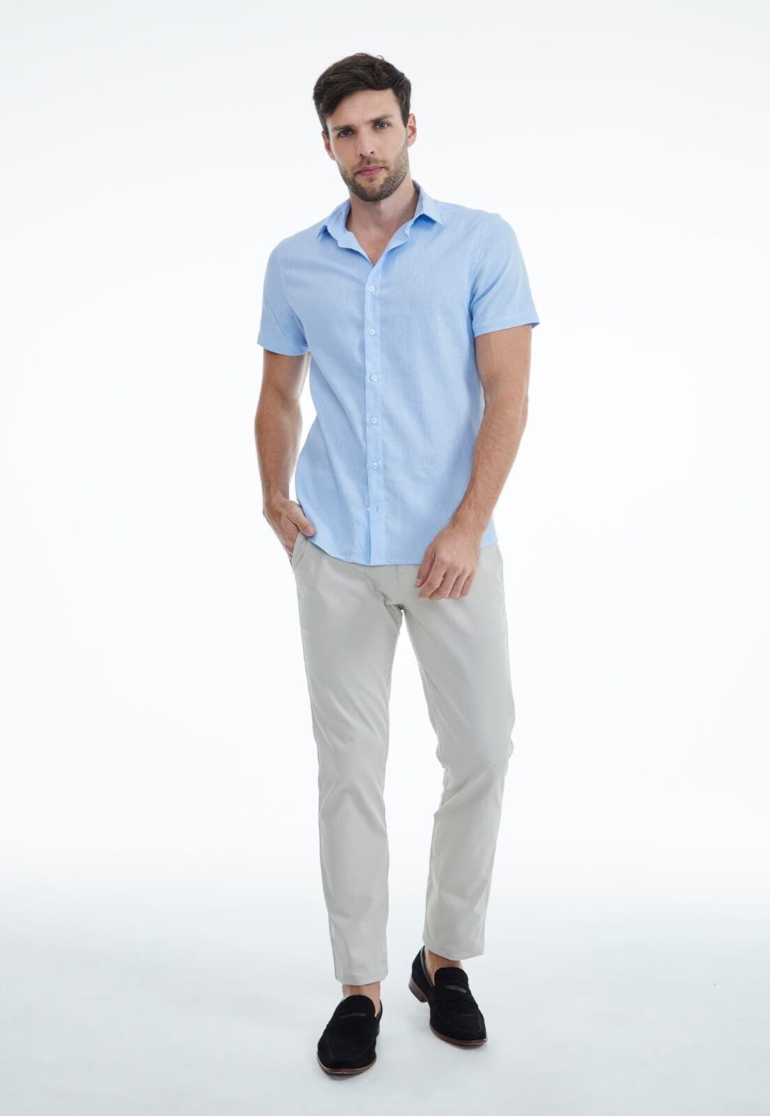 Vista 2 Camisa Linho Slim Traymon Claro - Xgg Traymon azul