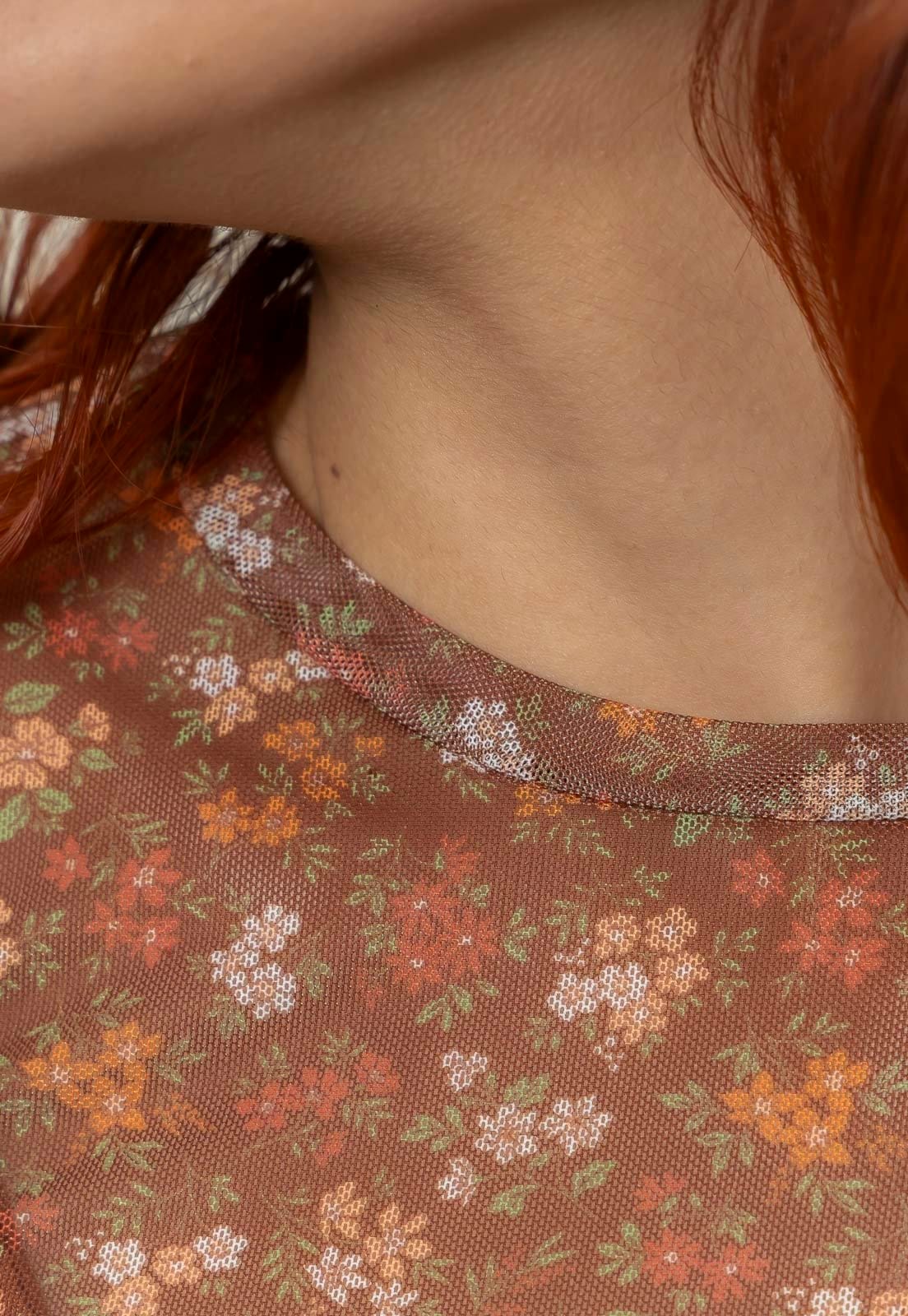 Vista principal Vestido Aura Carolina Tule Floral Afeto Aura marrom