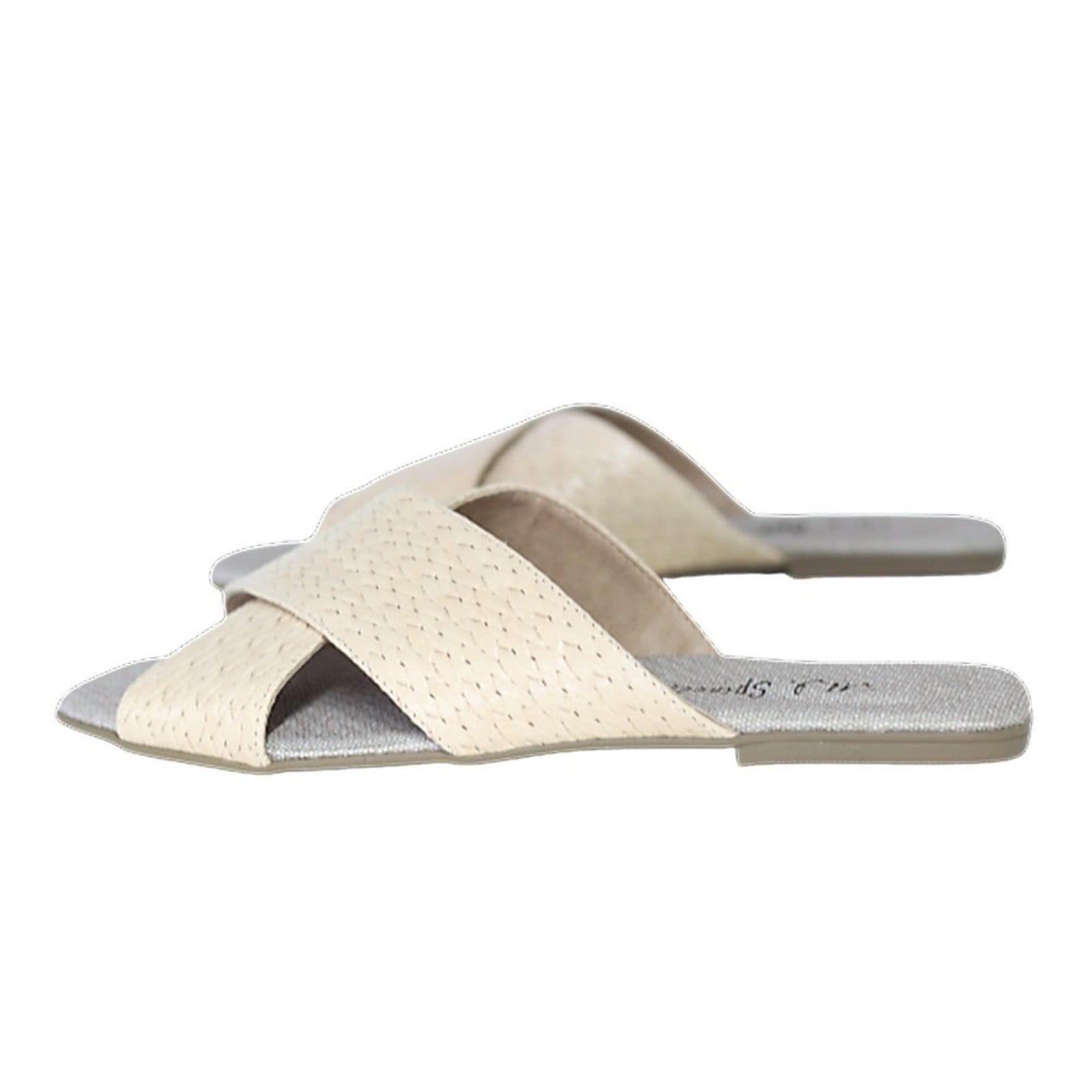 Chinelo Rasteirinha Tiras em Couro Creme Tricê