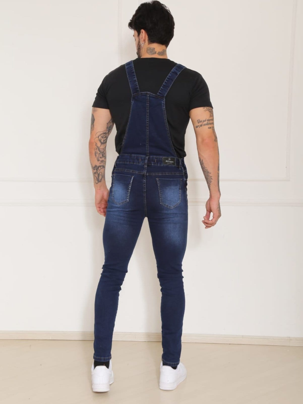 Vista 2 Macacão Jardineira Azul Escuro Masculino Alleppo Jeans azul marinho