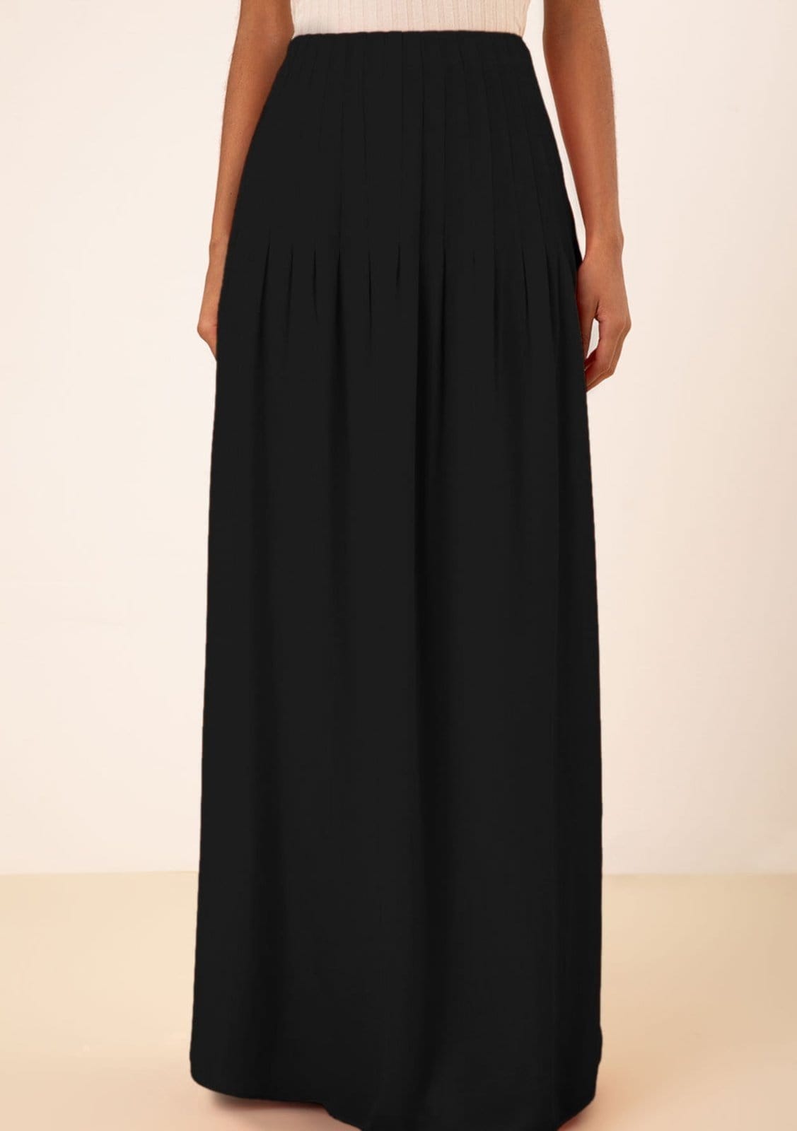 Vista 2 Saia Maria Valentina Evasê Alta Longa Maria Valentina bege