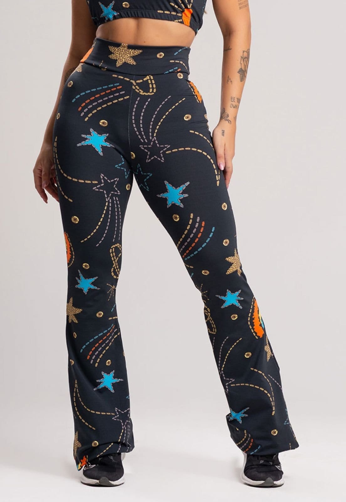 Calça MVB Modas Feminina Flare Pantalona Suplex Cosmic
