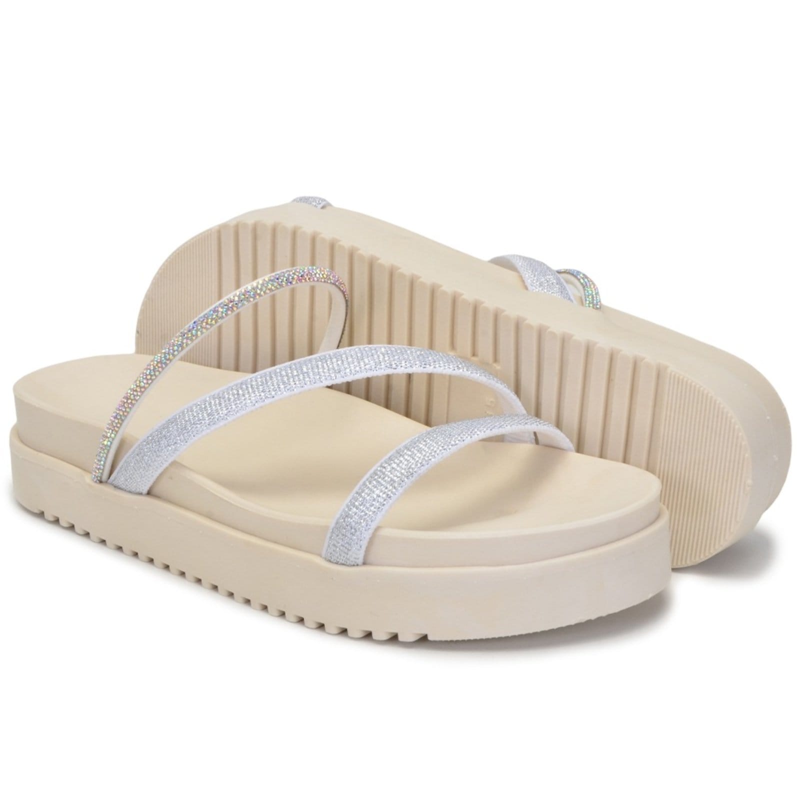 Vista principal Sandalia Papete Birk Tiras Strass Calçar Off White Nine4 off-white white