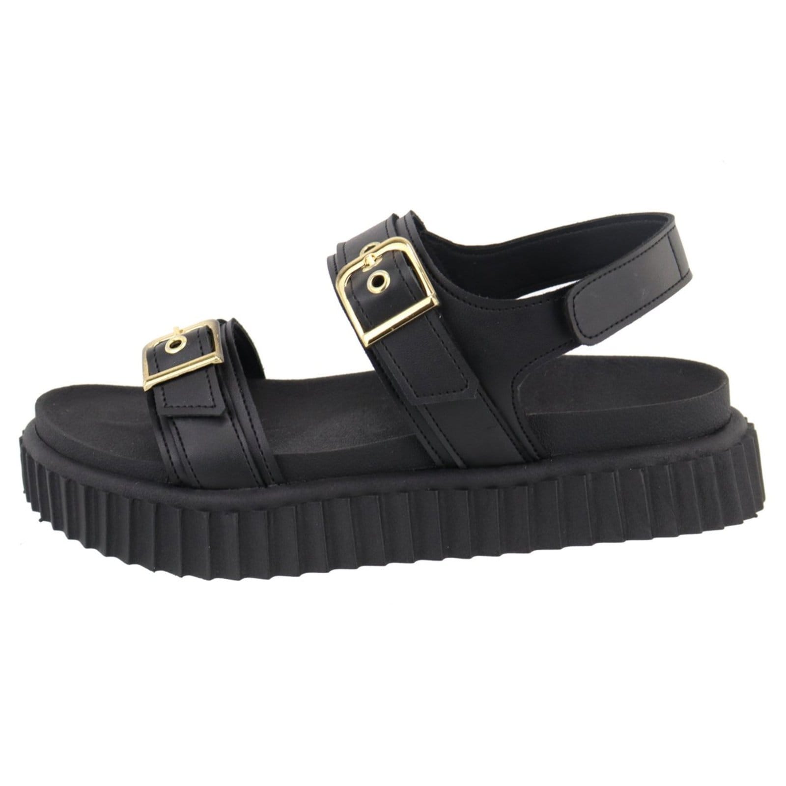 Vista 2 Sandalia Papete Flatform Feminina Fivelas Preta Sola Alta TELLINI STORE preto