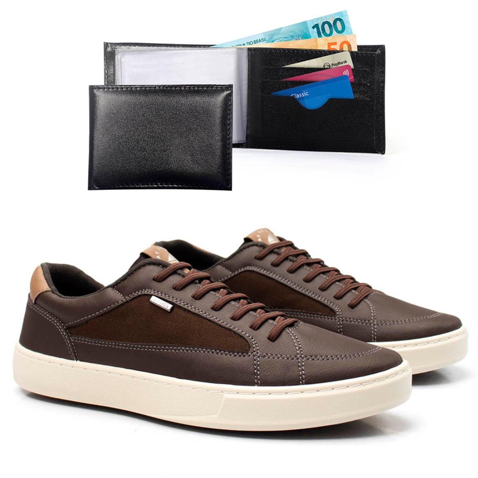 Vista principal Tenis Casual Masculino Com Carteira Dia A Dia Bredeni Sapatenis Confortavel BREDENI marrom