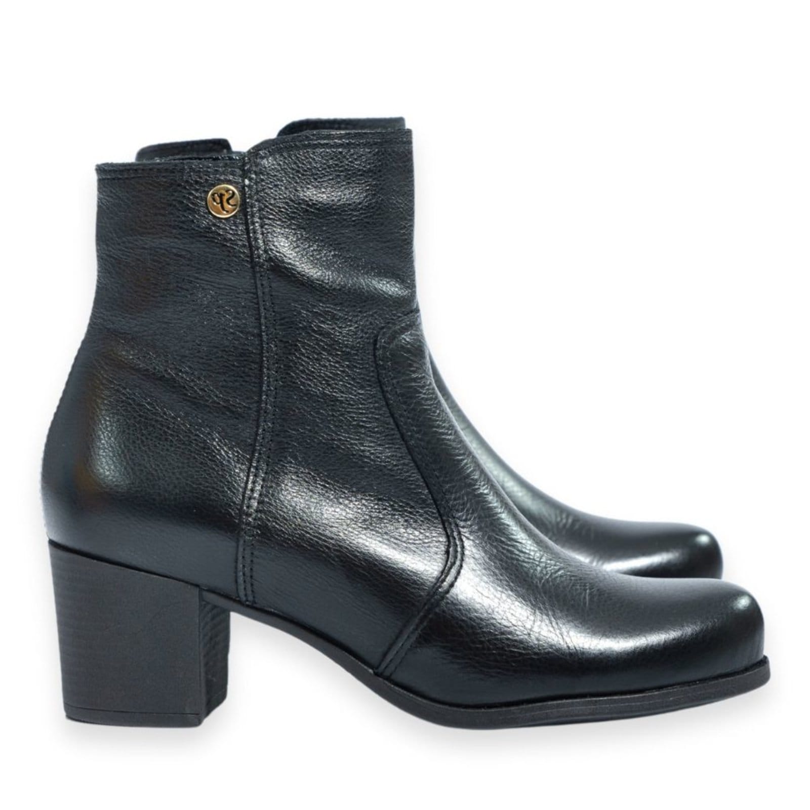 Vista 2 Bota Feminina Bico Redondo Cano Curto Couro Salto 4 CM Spinelli preto