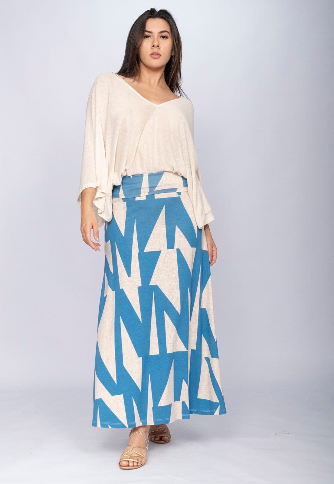 Saia CabanaFree Longa Malha SAZ Estampa Geometric Blue