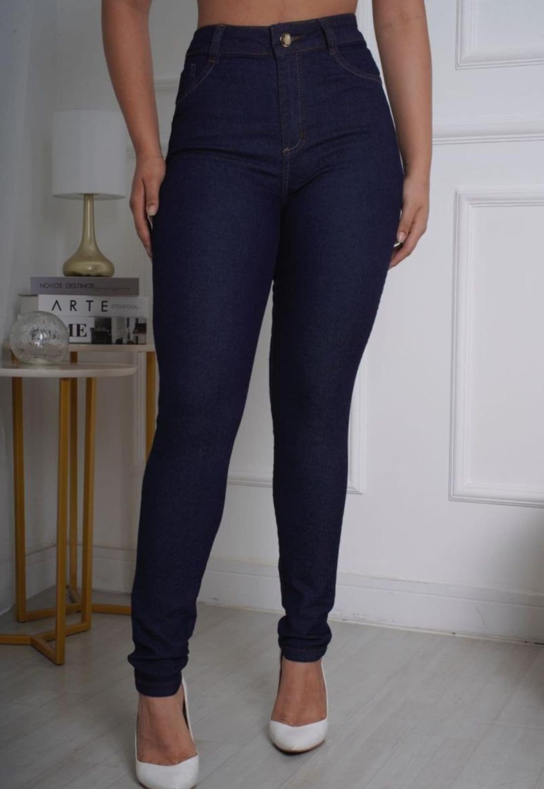Vista principal Calça Jeans Skinny Feminina Cintura Alta com Elastano Lavagem Escura Luxo ED E A E JEANS azul/azul marinho
