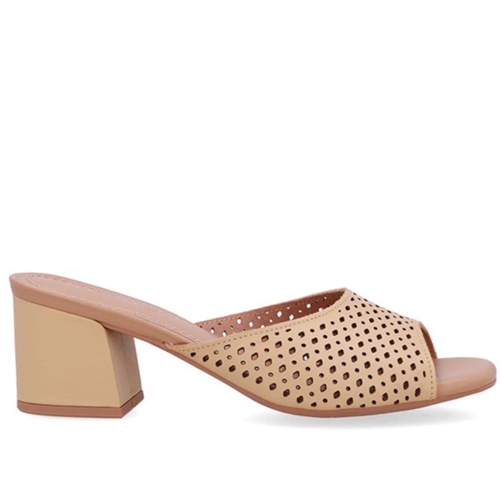 Tamanco Salto Bloco Couro Detalhe Laser Usaflex Creme - 004