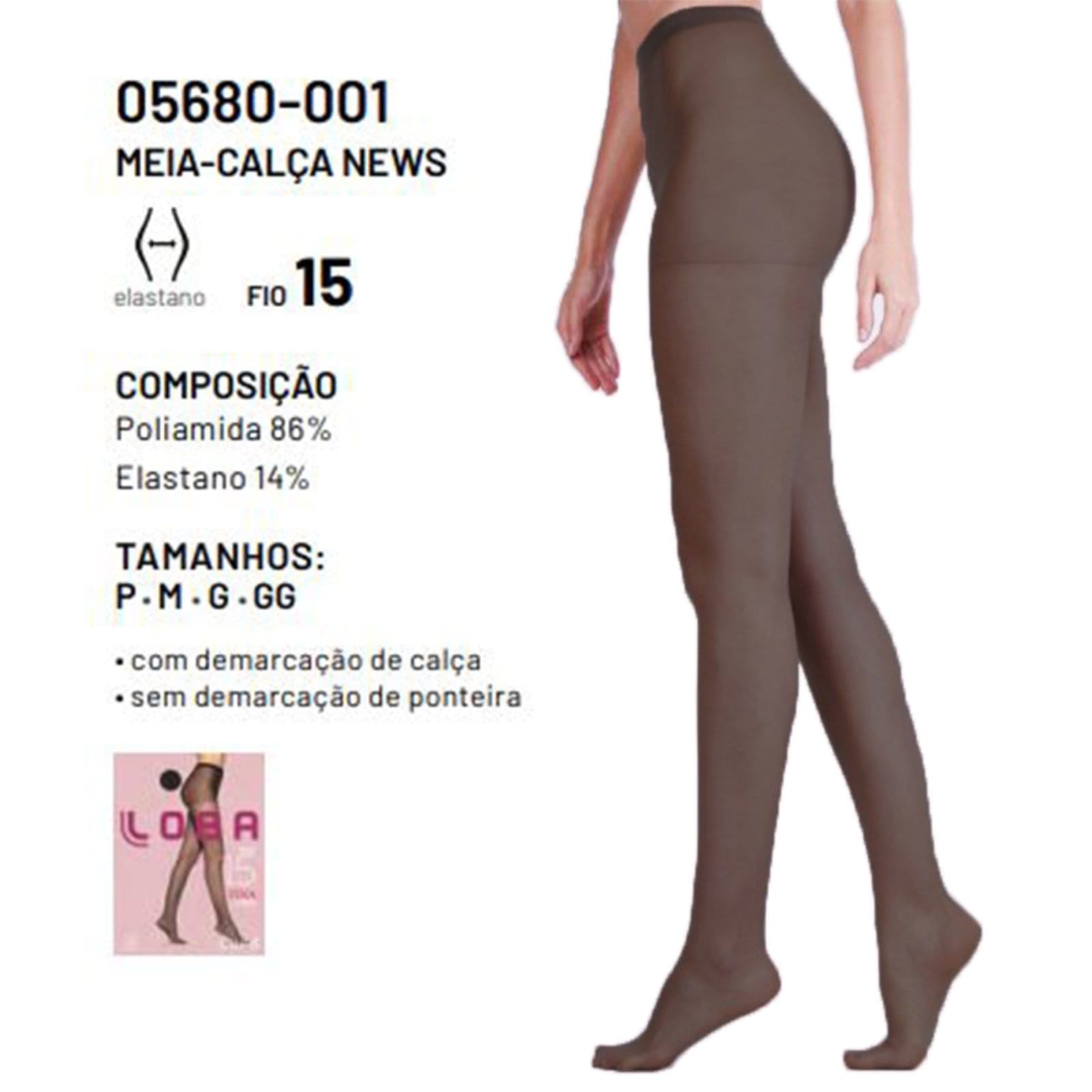Vista 2 Meia Calça News Loba Com Elastano Fio 15 05680 Lupo preto
