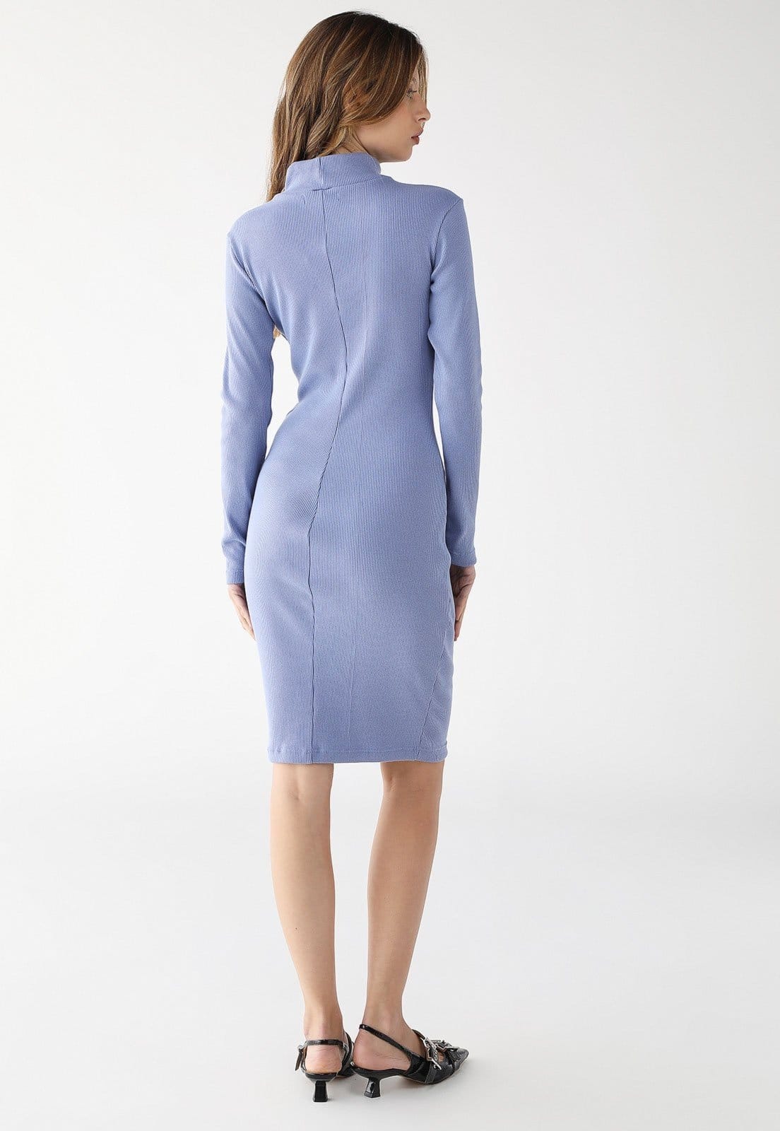 Vista 2 Vestido Curto Gola Alta Levosch Ribana Algodão Premium Azul Serenity 77VS LEVOSCH cinza azul