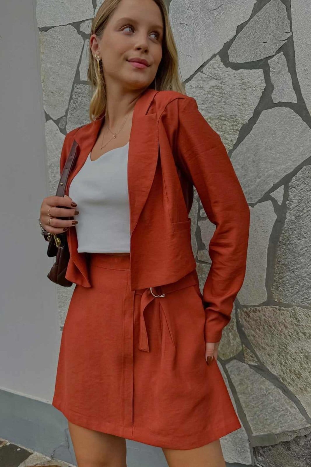 Vista 2 Short Saia Vanibele Alfaiataria Terracota Vanibele marrom