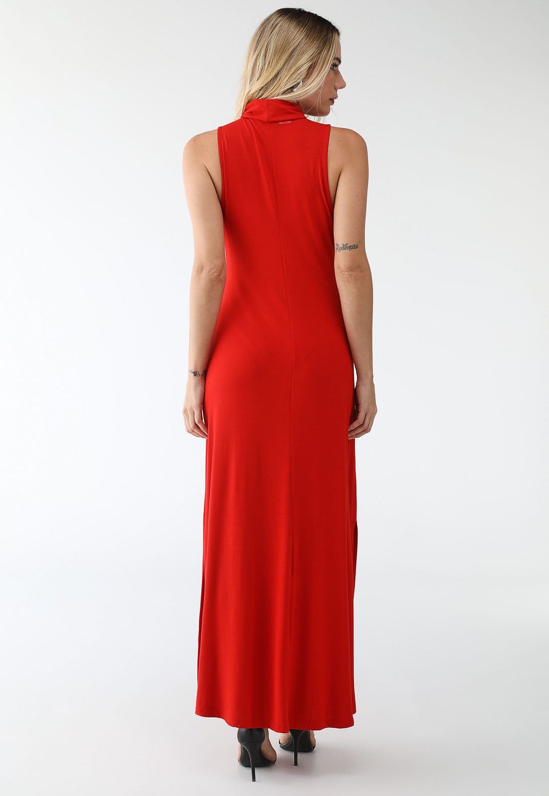 Vista 2 Vestido Forum Longa Fenda Lateral Forum vermelho