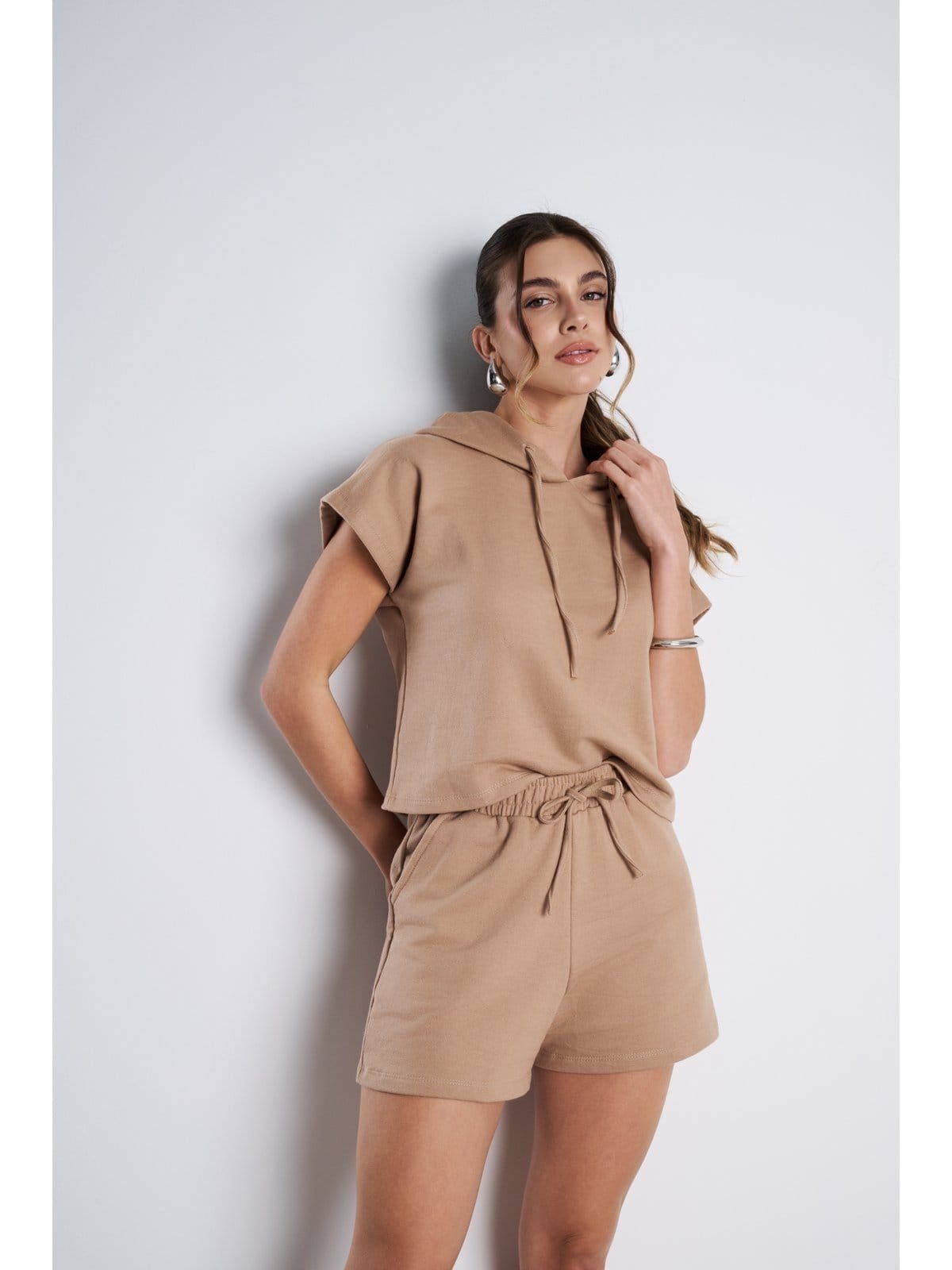 Vista principal Conjunto Feminino Meujeans Essenza Moletinho Terra Meu Jeans bege