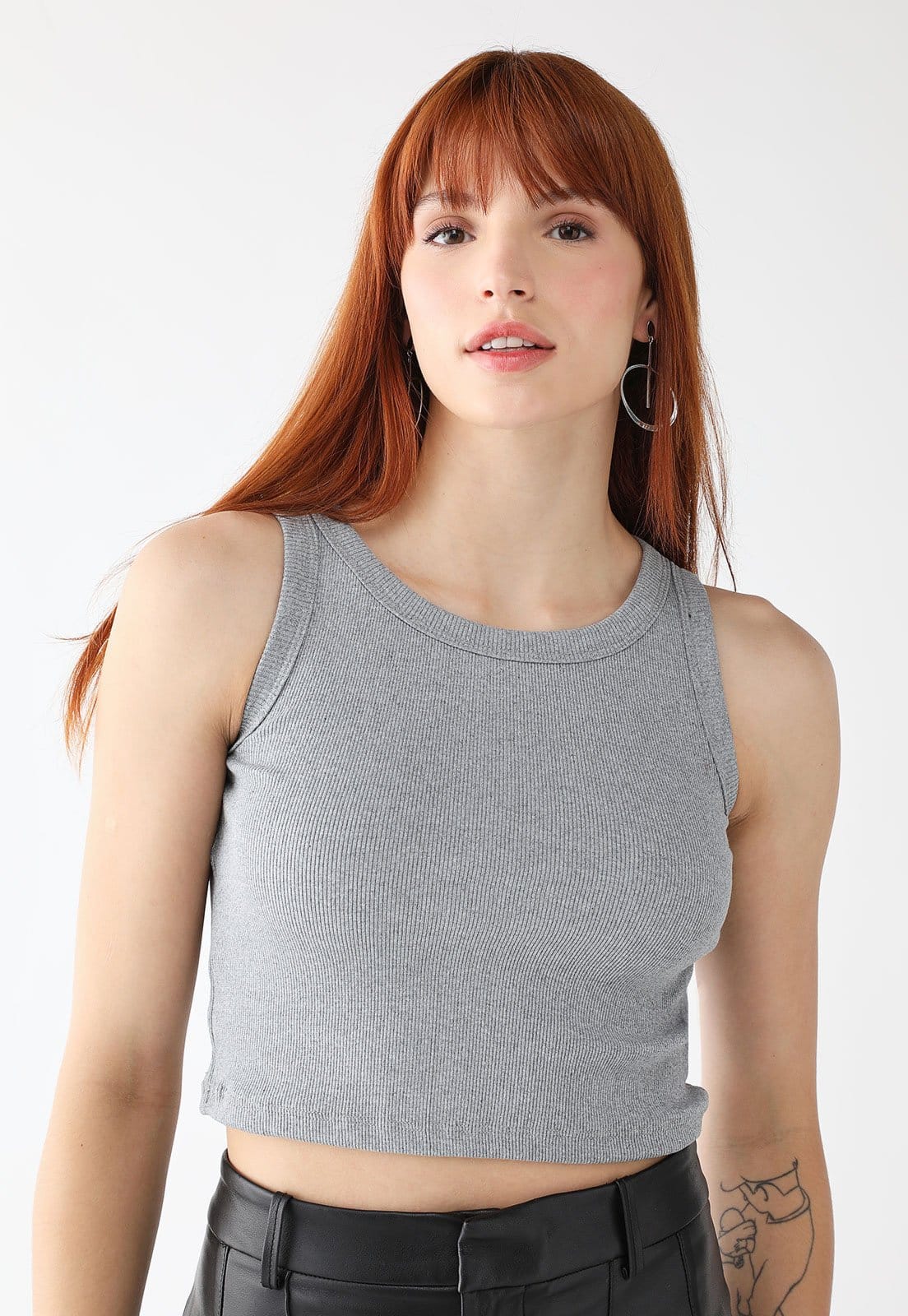 Vista 2 Kit 3 Cropped Levosch Regata Ribana VerdeMilitar 77VS LEVOSCH cinza/marrom/verde militar