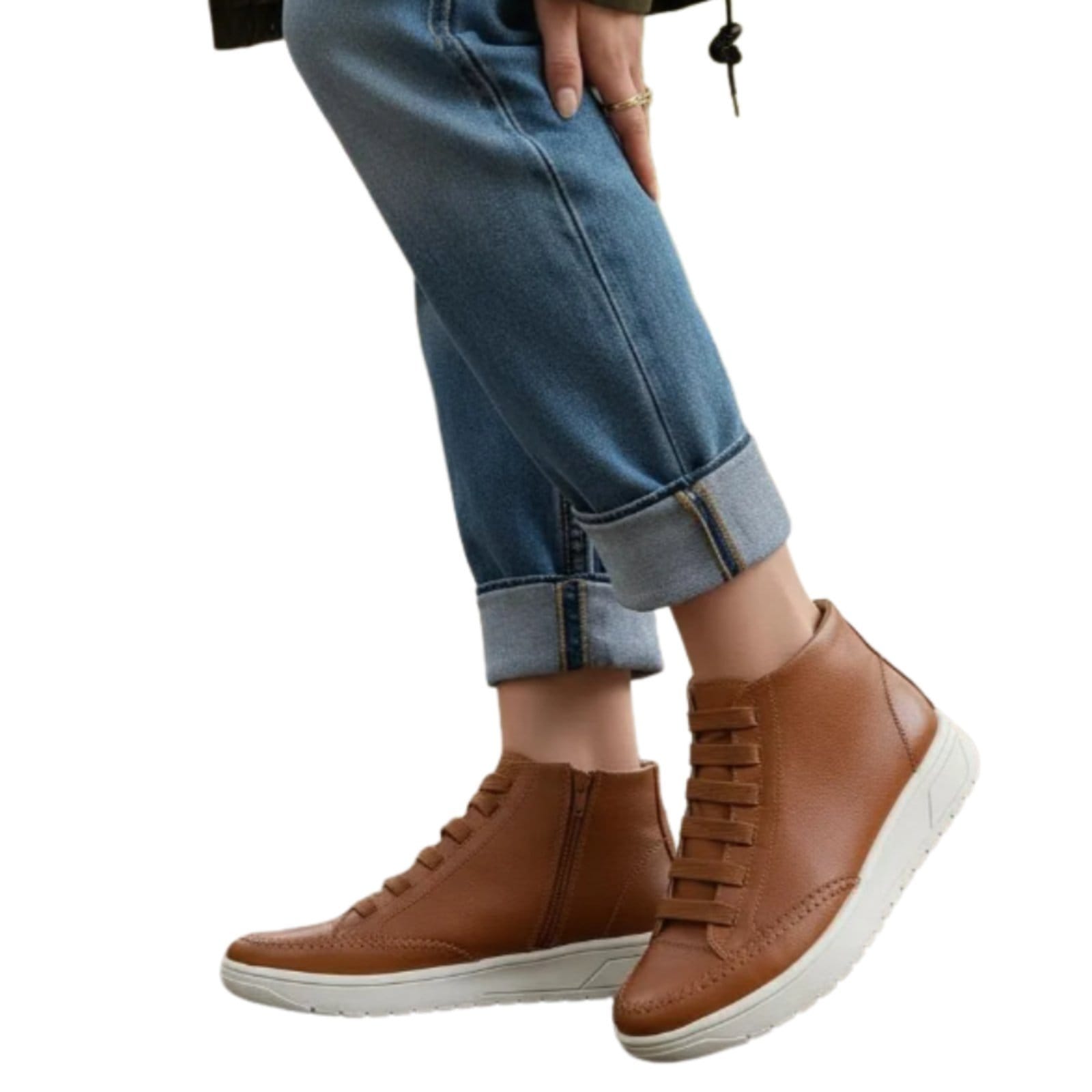 Vista principal Bota Tênis Feminino em Couro com Zíper ROMEU E JULIETA SHOES caramelo