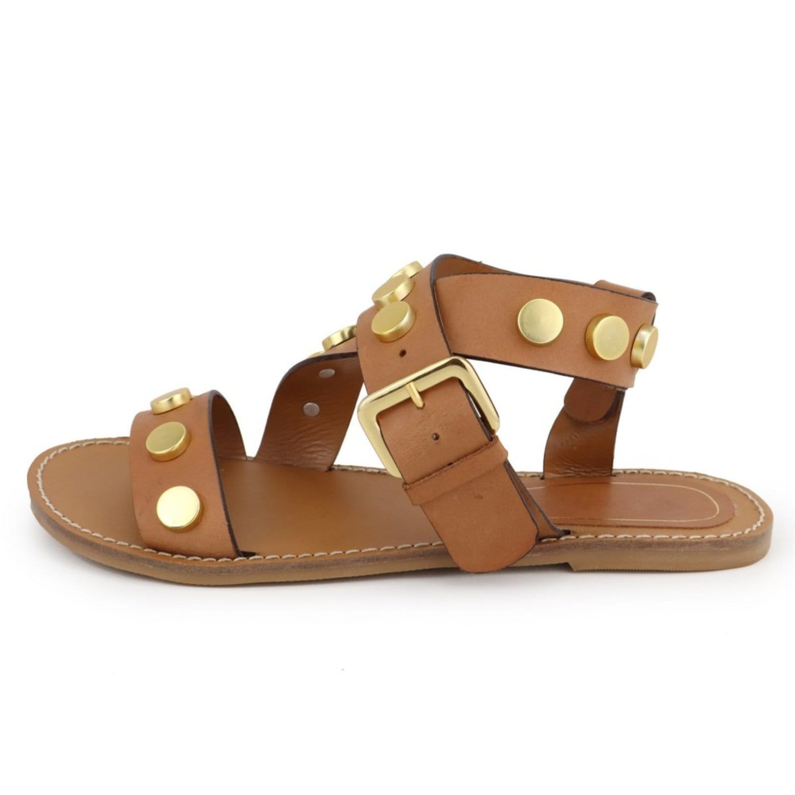 Sandália Rasteira Cravo Feminina em Couro Maria Paula Camel