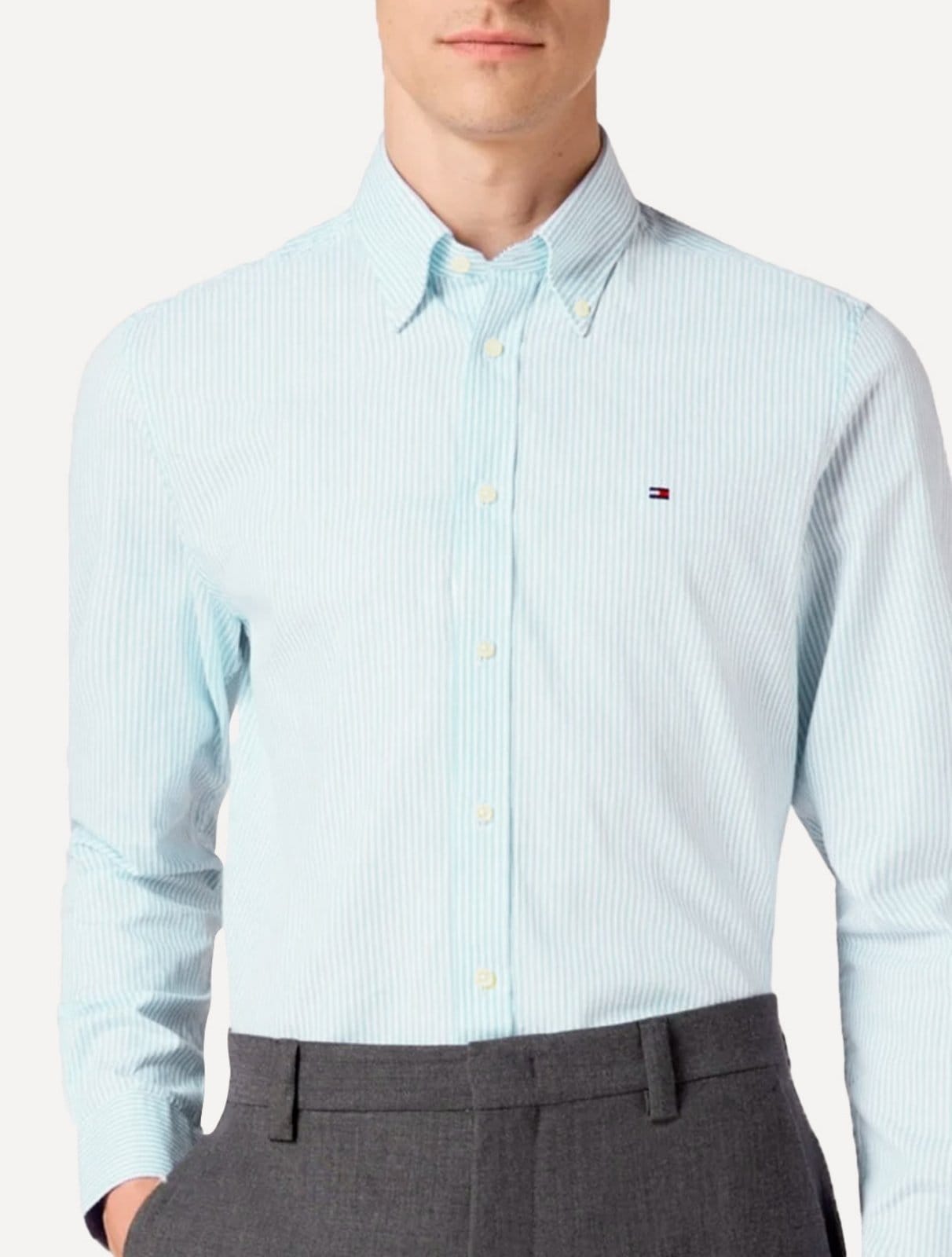 Camisa Tommy Hilfiger Masculina Regular Striped Poplin Claro