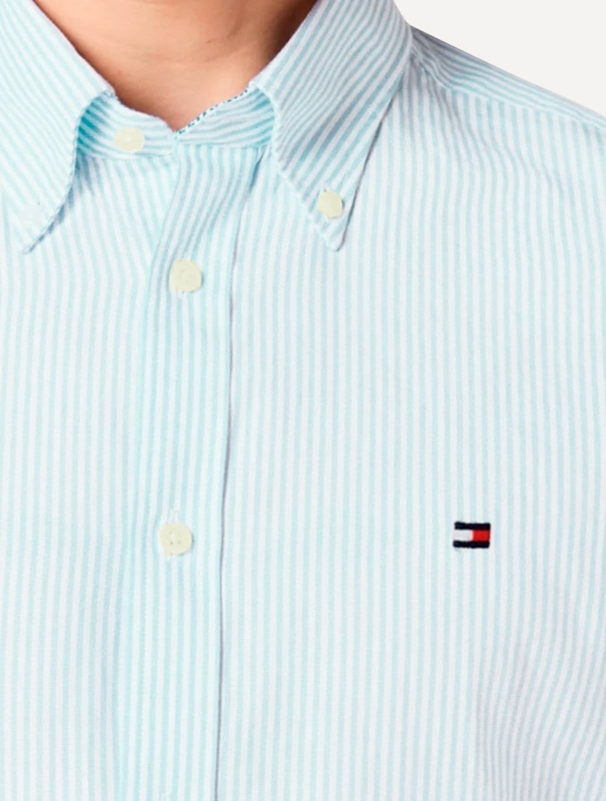 Vista 2 Camisa Tommy Hilfiger Masculina Regular Striped Poplin Claro Tommy Hilfiger azul