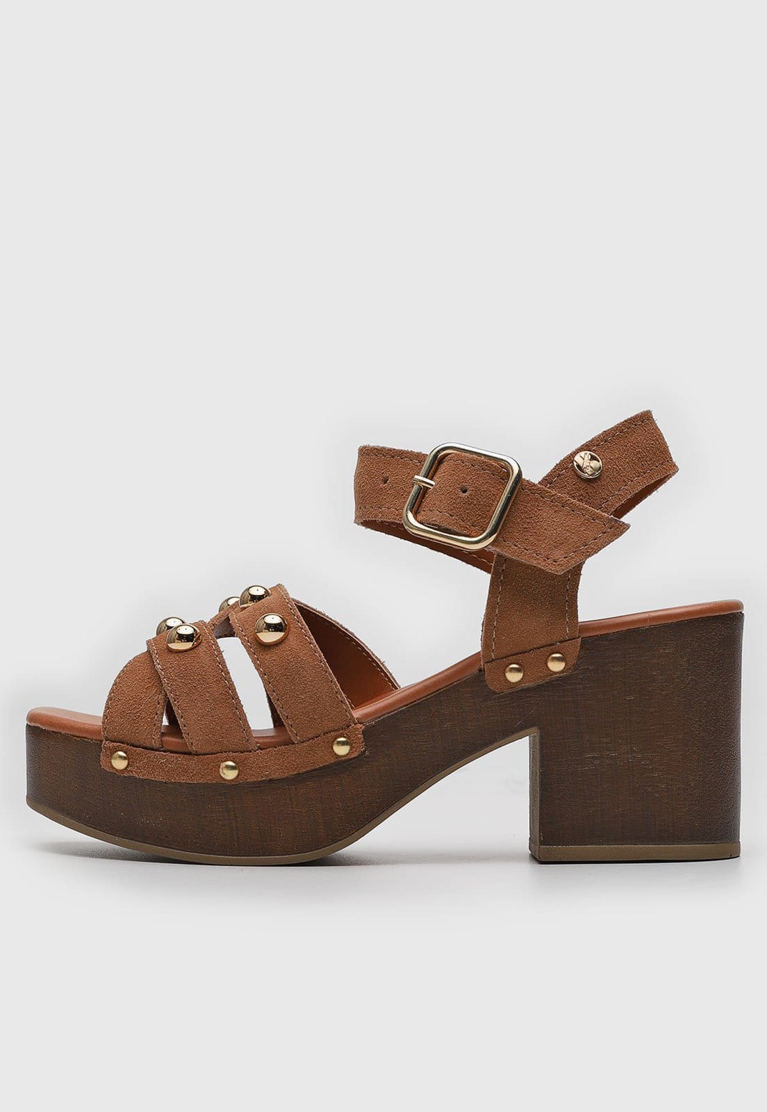 Vista principal Sandália Feminina Bottero Tachas Salto Bloco Bottero marrom