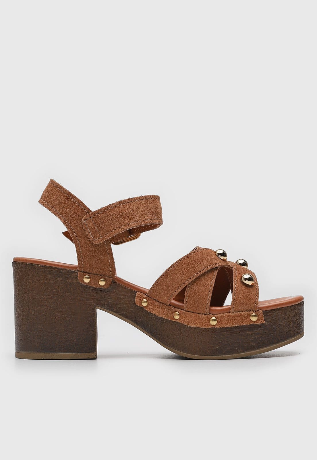 Vista 2 Sandália Feminina Bottero Tachas Salto Bloco Bottero marrom