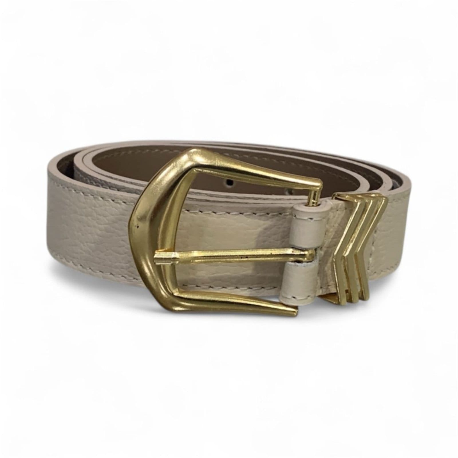 Vista principal Cinto Feminino em Couro Fivela Dourada Off White 014 Mariart off-white white