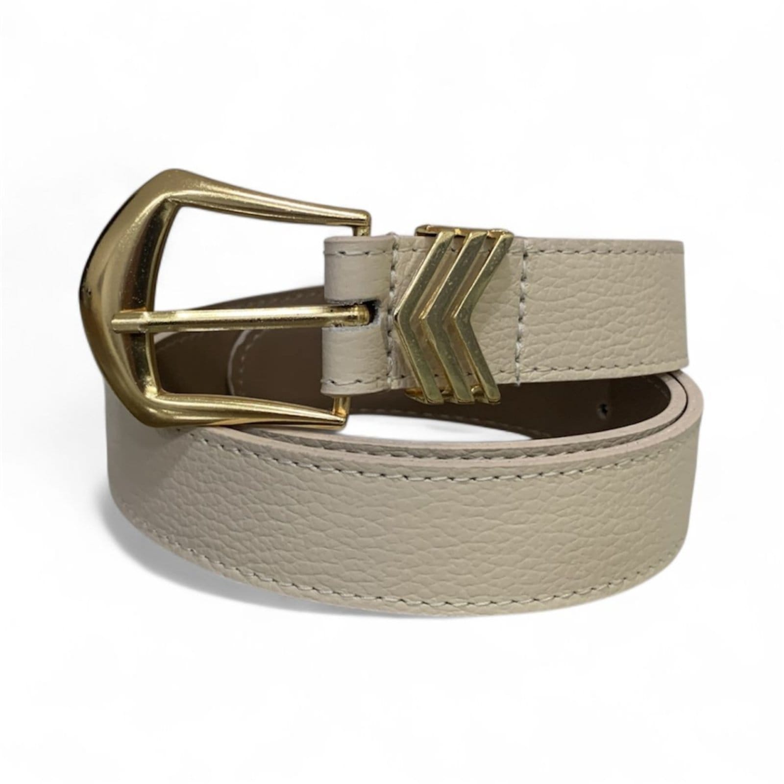 Vista 2 Cinto Feminino em Couro Fivela Dourada Off White 014 Mariart off-white white