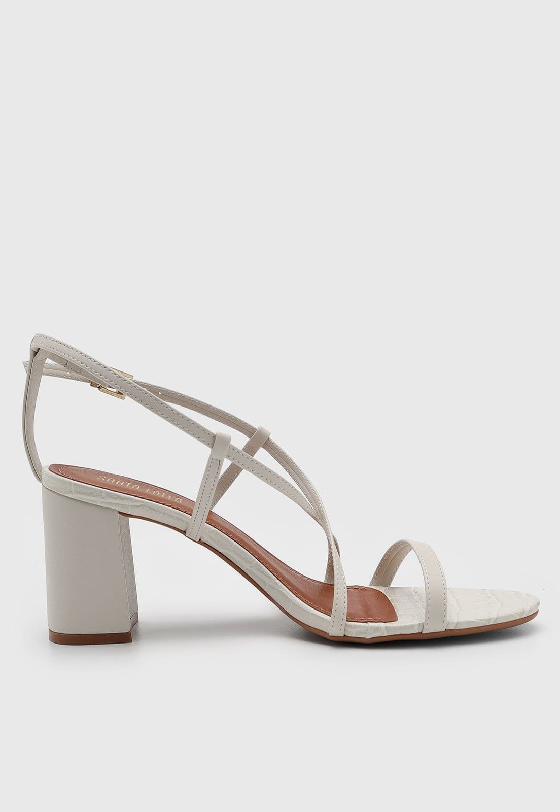 Vista 2 Sandália Feminina Santa Lolla Salto Bloco Tiras Finas Off-White Santa Lolla off-white white