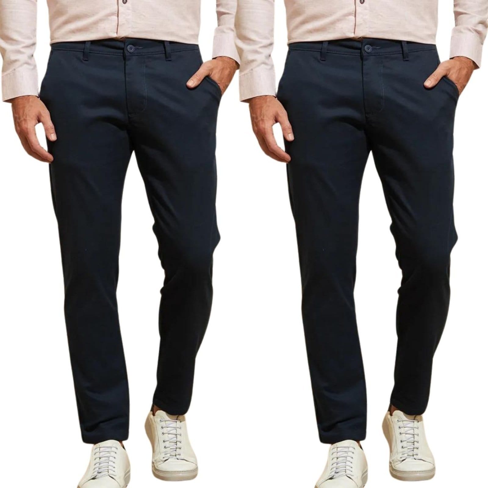 Kit 2 Calças Industrie de Sarja Chino Com Bolso Traseiro Embutido Alfaiataria Skinny Marinho