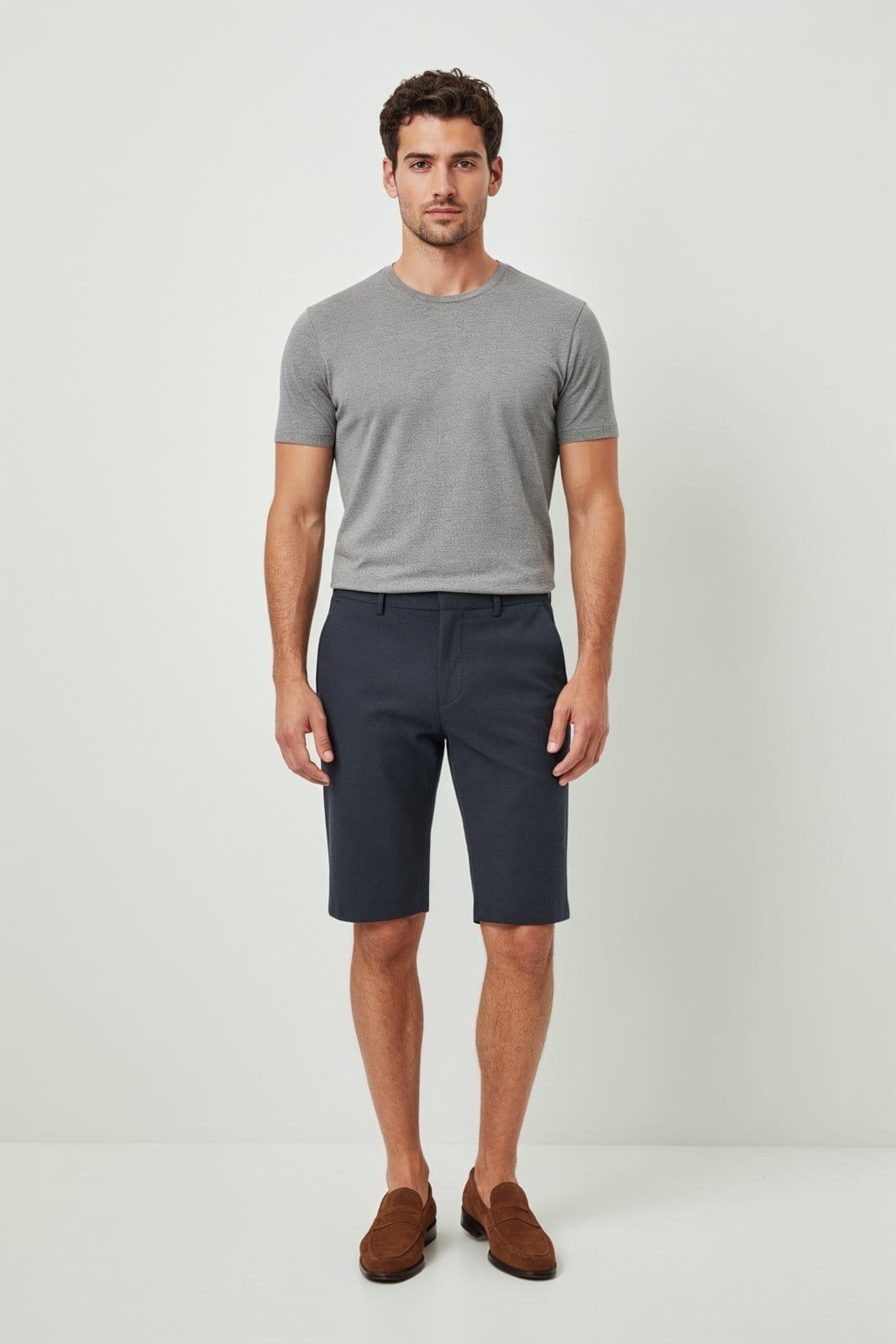 Vista principal Bermuda Alfaiataria Slim Traymon Chumbo Mescla Traymon estampado