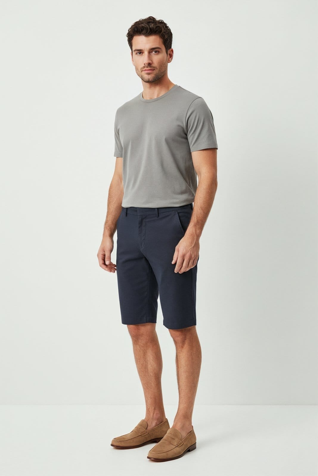 Vista 2 Bermuda Alfaiataria Slim Traymon Chumbo Mescla Traymon estampado