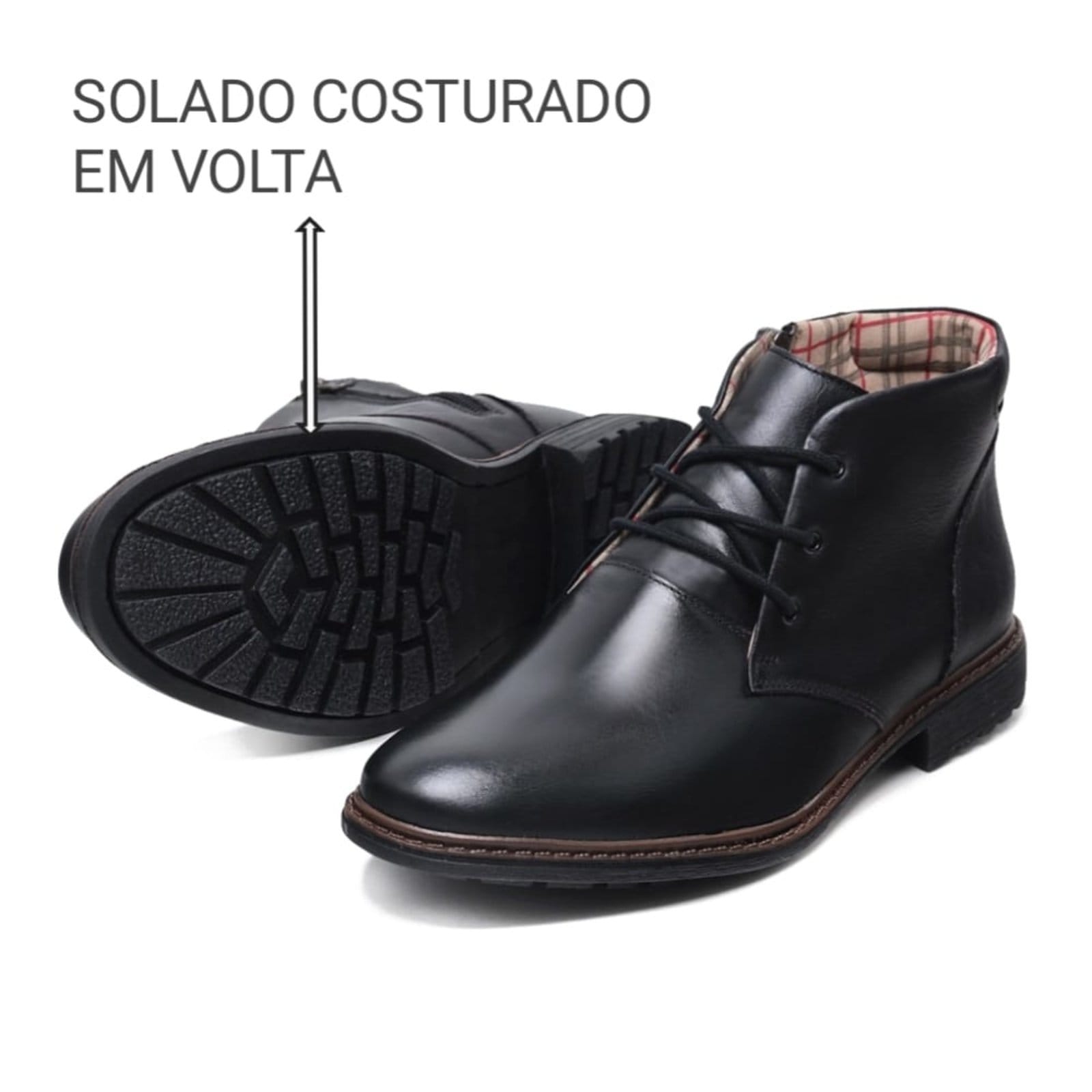 Vista 2 Coturno Masculino Social Casual De Couro Confortável Zíper Lateral CARMELO SHOES preto