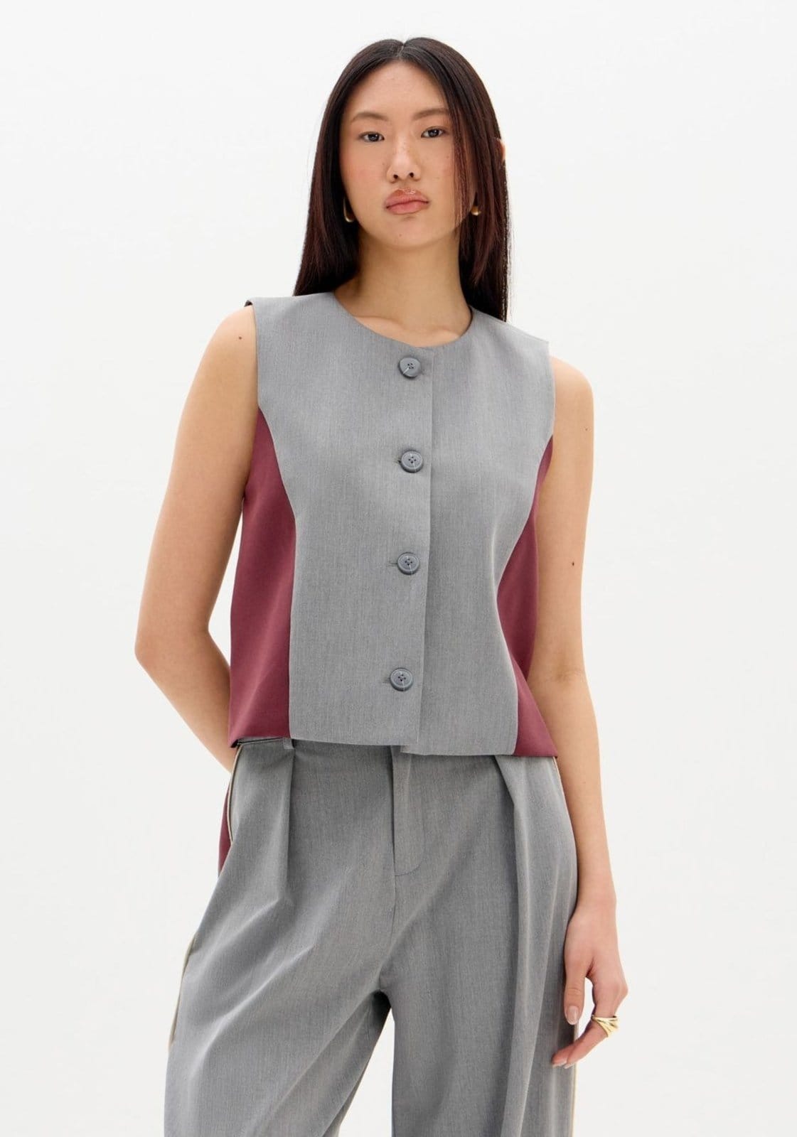 Vista principal Colete Alfaiataria Curto Bicolor My Favorite Things branco