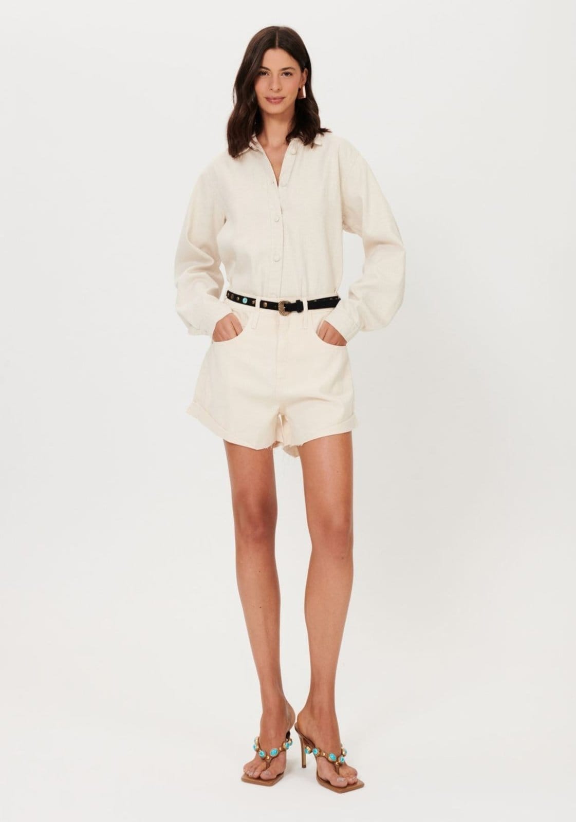 Vista principal Short Sarja Comfort Cintura Super Alta Lança Perfume branco