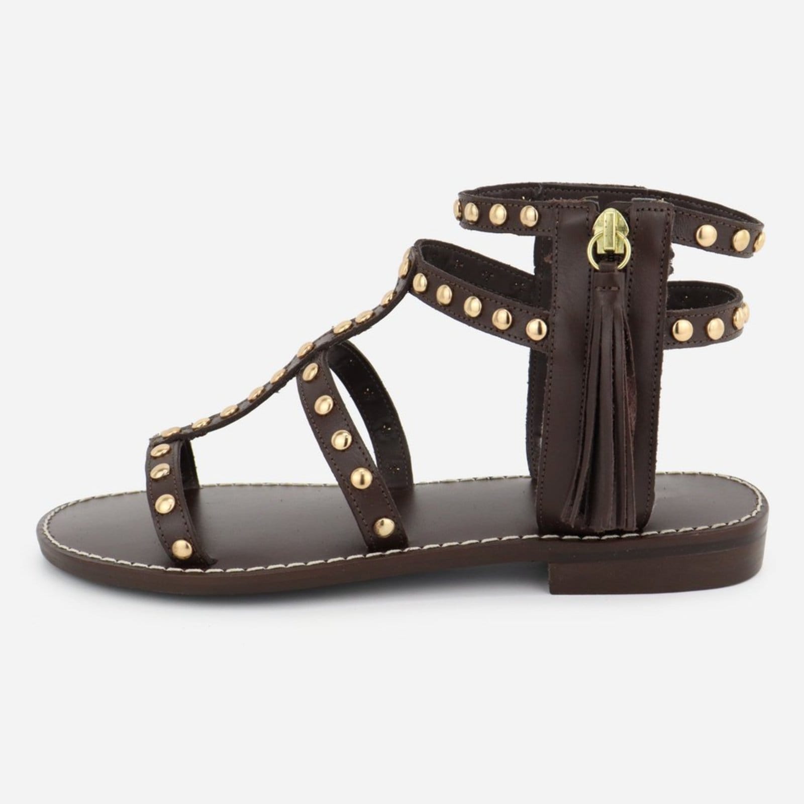 Vista principal Sandália Zíper Maria Paula Couro Rasteira MARIA PAULA café