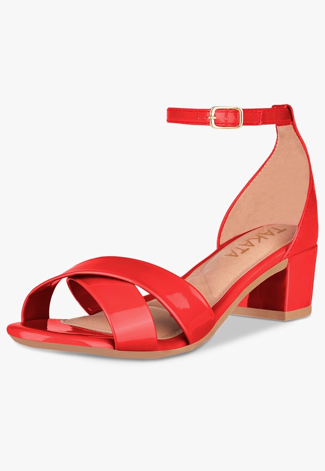 Vista principal Sandália Feminina Salto Bloco Grosso Quadrado Baixo Tira Cruzada Verniz TAKATA BY RAFAEL TAKATA vermelho