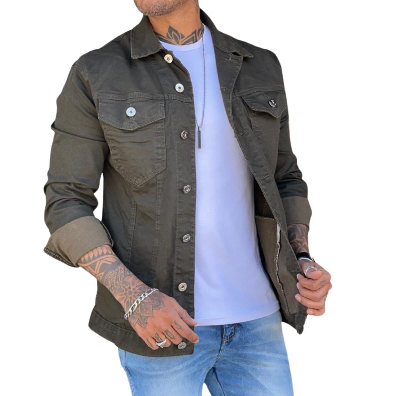 Vista 2 Jaqueta Masculina Alleppo Collor Jeans Loka verde